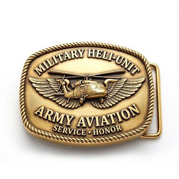 Army aviation military belt buckle with helicopter design