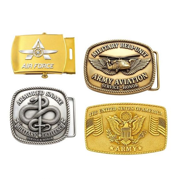 Custom military belt buckles with detailed engraved emblems
