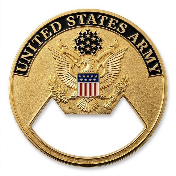 United States Army emblem bottle opener coin with gold finish