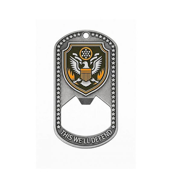 Silver dog tag United States Army bottle opener