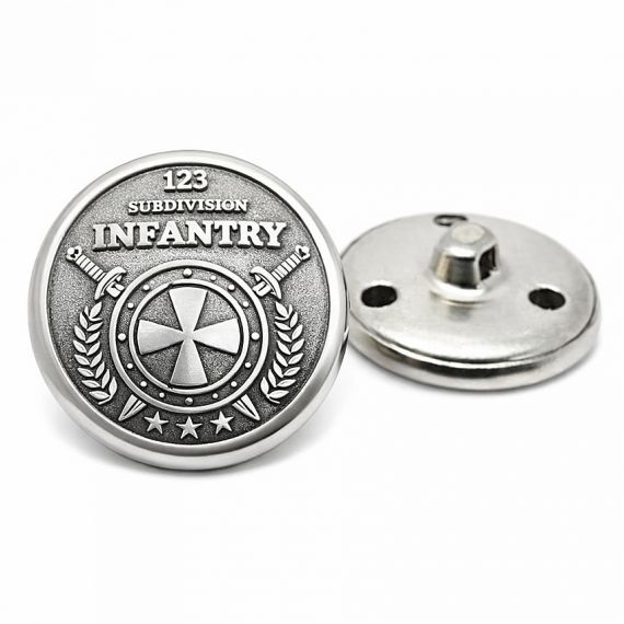 Antique silver infantry emblem metal button for jacket