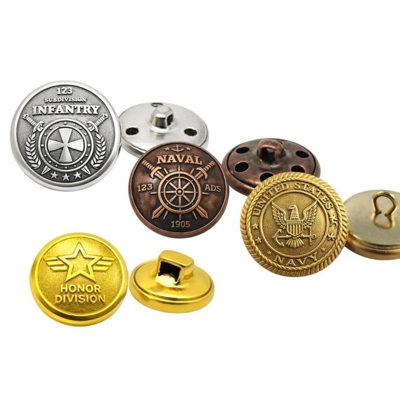 Custom Military Uniform Buttons - Custom military metal buttons in zinc alloy with antique, gold, and silver plating finishes