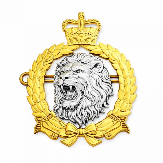 Gold crown laurel wreath silver lion pin