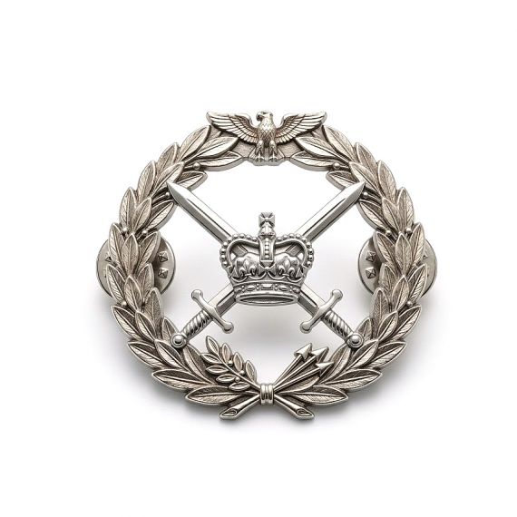 Silver military wreath badge with crossed swords