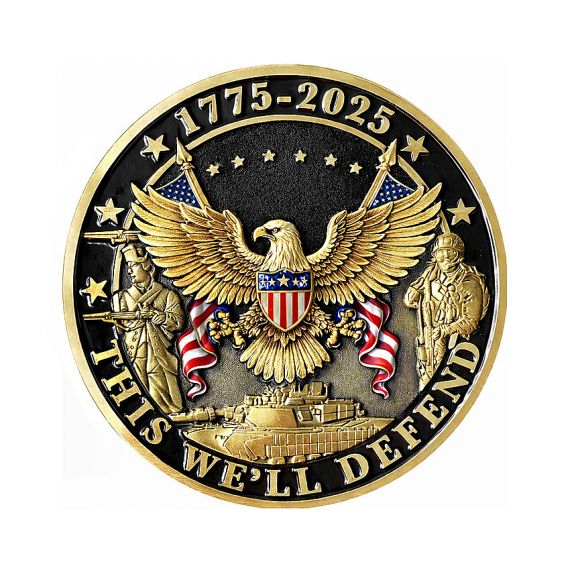 Antique gold military coin with soft enamel 3D eagle and commemorative design