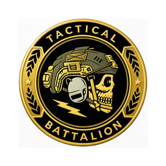 Antique gold plated tactical battalion coin with 3D skull helmet design