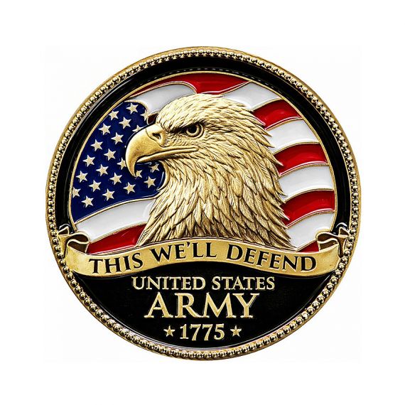 Antique gold 3D US Army challenge coin