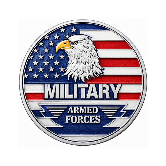 Silver plated military coin with soft enamel USA flag and 3D eagle design