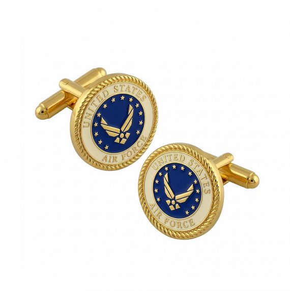 Gold plated Air Force enamel round cufflinks