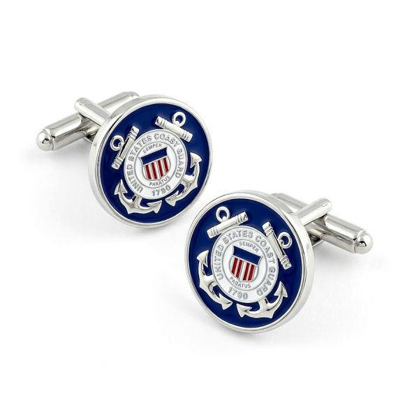 Silver Coast Guard soft enamel military cufflinks