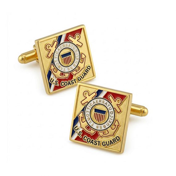Gold plated Coast Guard enamel square cufflinks