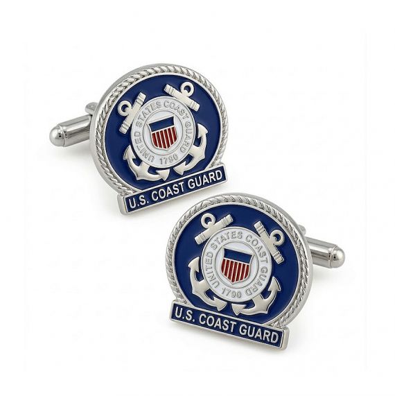 Silver U.S. Coast Guard soft enamel military cufflinks