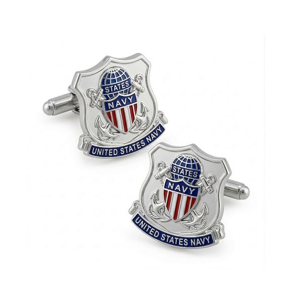 Silver United States Navy soft enamel shield cufflinks