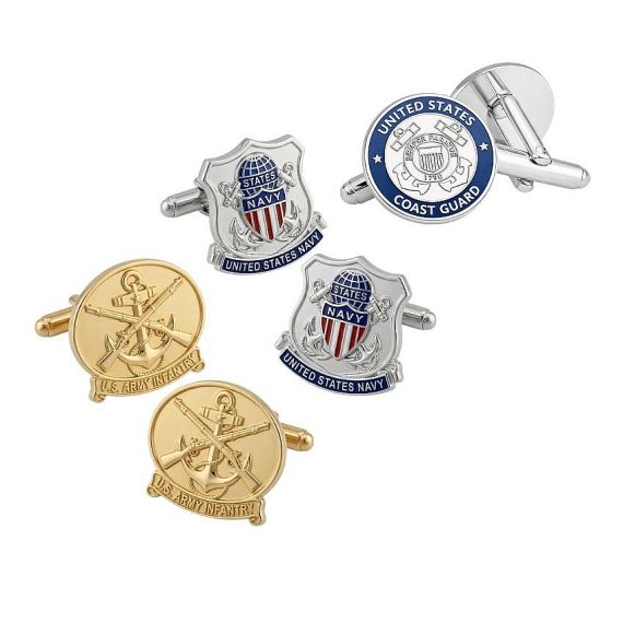 Custom navy and army cufflinks, gold/silver plated with enamel details