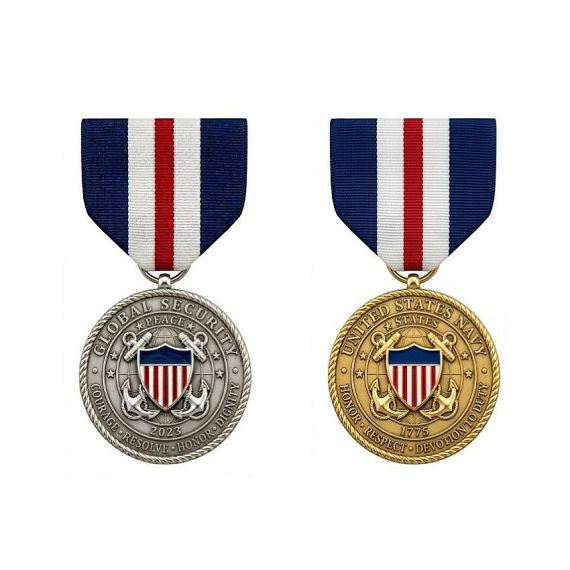 Silver and gold US Navy military short ribbon medals