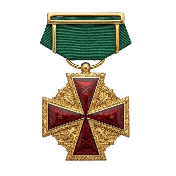 Gold military cross medal with red enamel