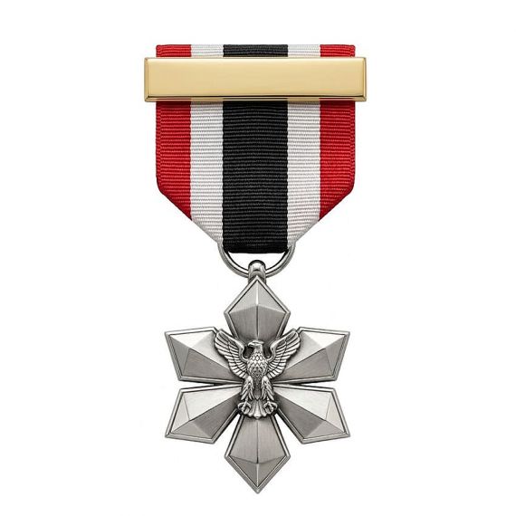Silver 3D eagle star military medal with short ribbon
