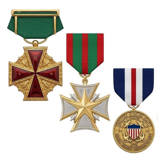 Custom military medals with detailed metal and enamel craftsmanship