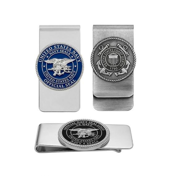 Custom military money clips in silver plated with embossed and soft enamel insignia