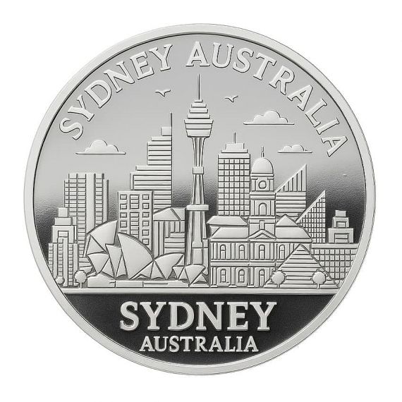 Sydney Australia skyline shiny silver plated souvenir coin
