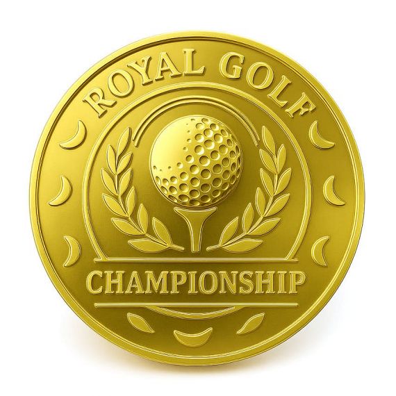 shiny gold embossed golf championship coin