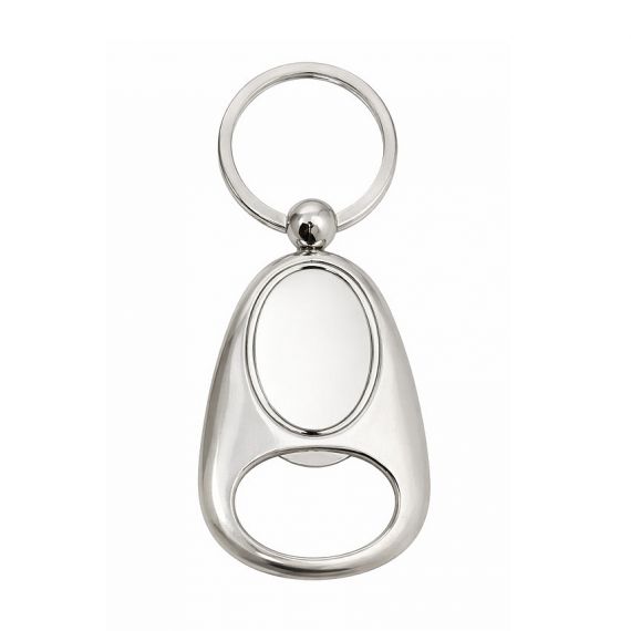 Zinc alloy bottle opener keychain with smooth oval design