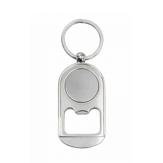 Zinc alloy bottle opener keychain with round insert area for custom logo engraving