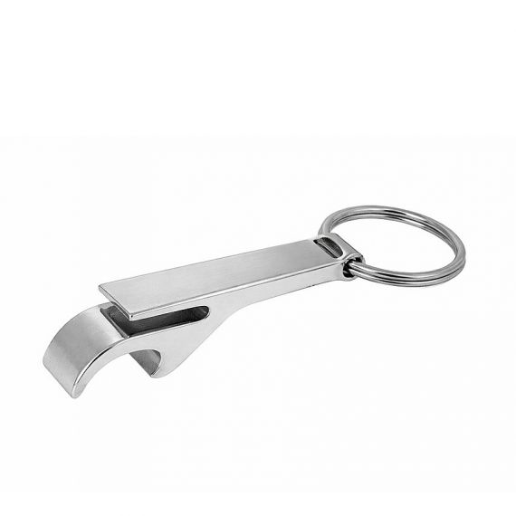 Classic bar-style bottle opener keychain made of durable zinc alloy with a brushed silver finish