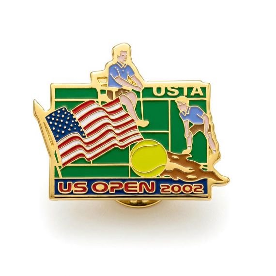 Custom photo etched lapel pin with intricate blue car design and fine lines