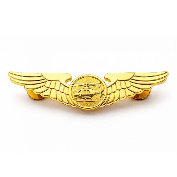 Gold pilot wings pin with helicopter design
