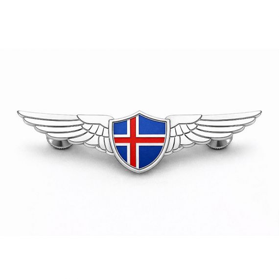 Icelandic flag pilot wings silver metal pin