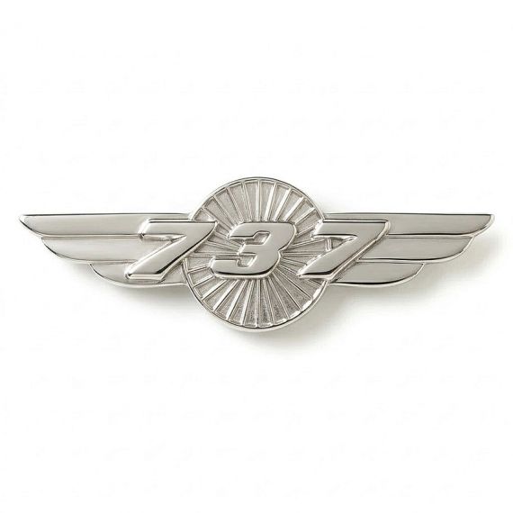Custom 737 pilot wings silver metal pin