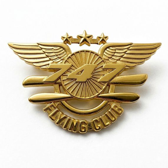 Gold 747 flying club wings lapel pin