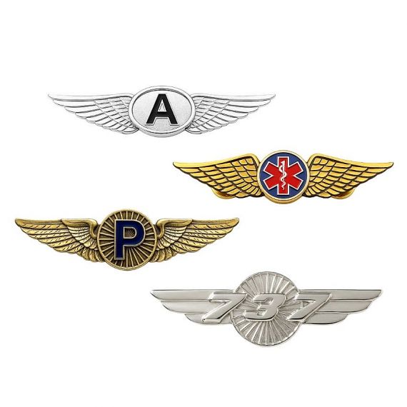 Custom metal pilot wings lapel pins in various styles
