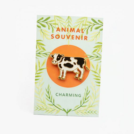 Cow pin with custom floral backing card