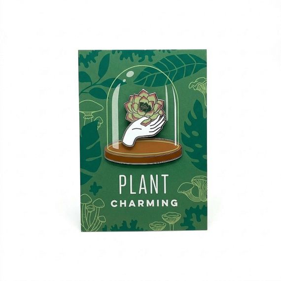 Custom succulent pin with themed backing card