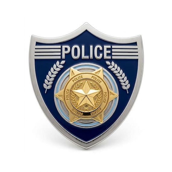 Custom Police Badge with layered metal and blue enamel design