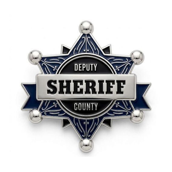 Custom Deputy Sheriff Law Enforcement Badge with blue enamel and silver finish