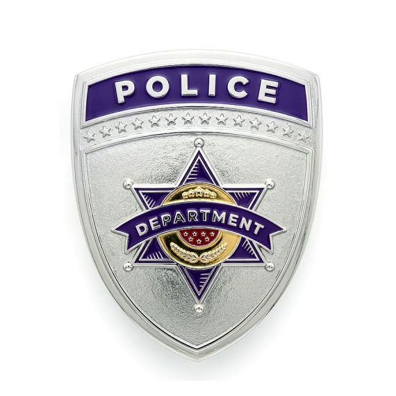 Custom Police Department Badge with silver finish and purple enamel