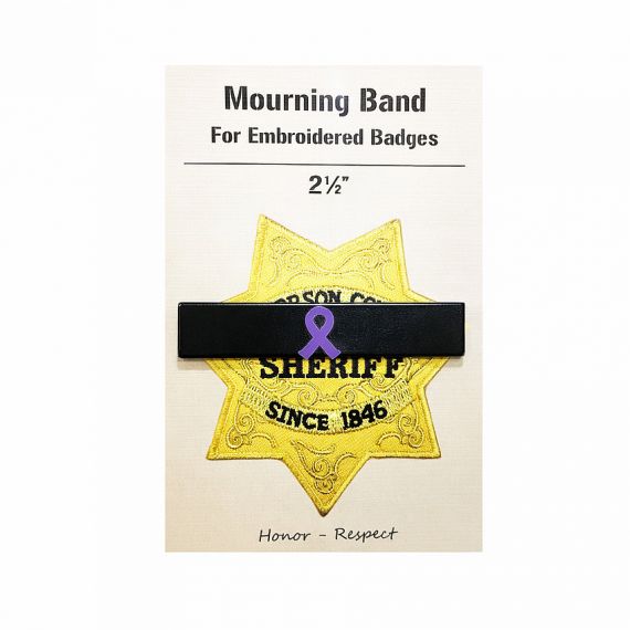 Black mourning band with purple ribbon on star patch