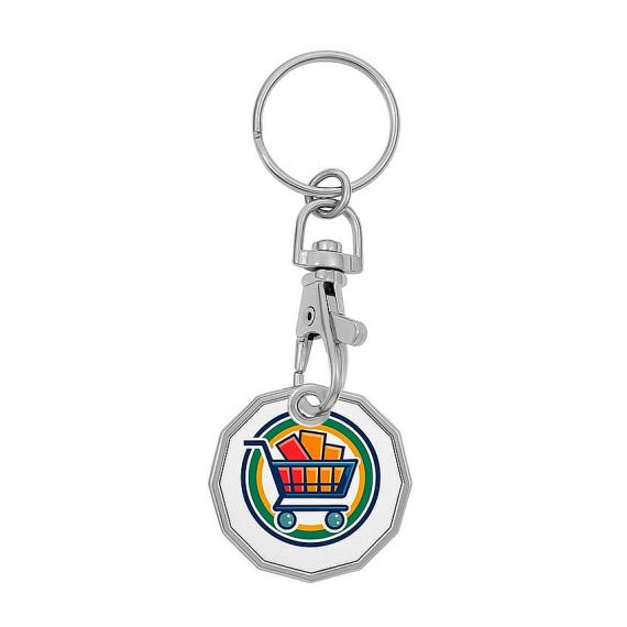 custom logo printed UK pound size trolley coin keychain