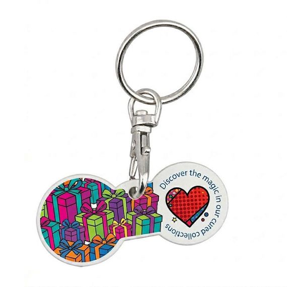 printed logo trolley coin keychain supermarket token keyring