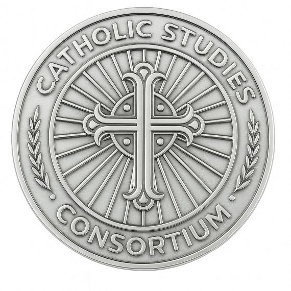 Silver Catholic Studies Consortium coin with ornate cross and sunburst