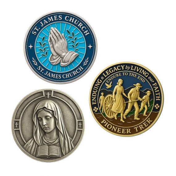 personalized souvenir religious prayer faith church imagery challenge coins