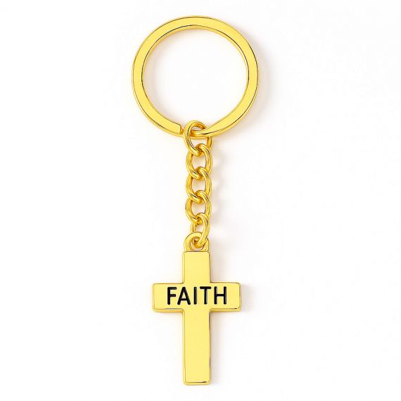 Gold plated cross FAITH keychain