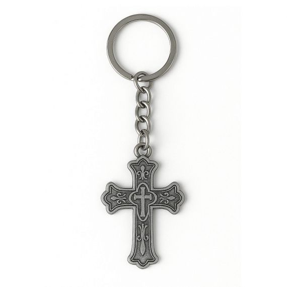 classic religious antique silver Catholic cross keychain for church gifts