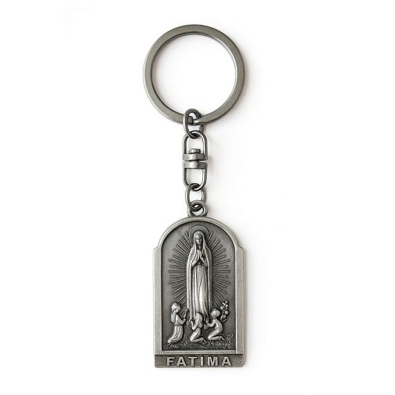 Our Lady of Fatima souvenir 3D relief metal keychain in antique silver