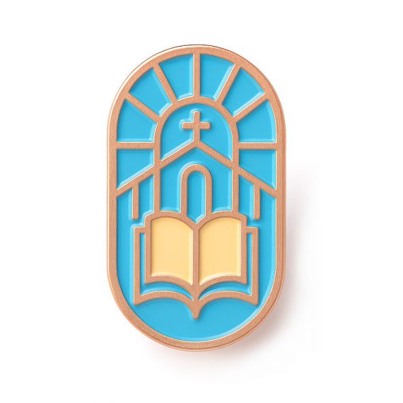 Christian church window enamel pin with Bible icon
