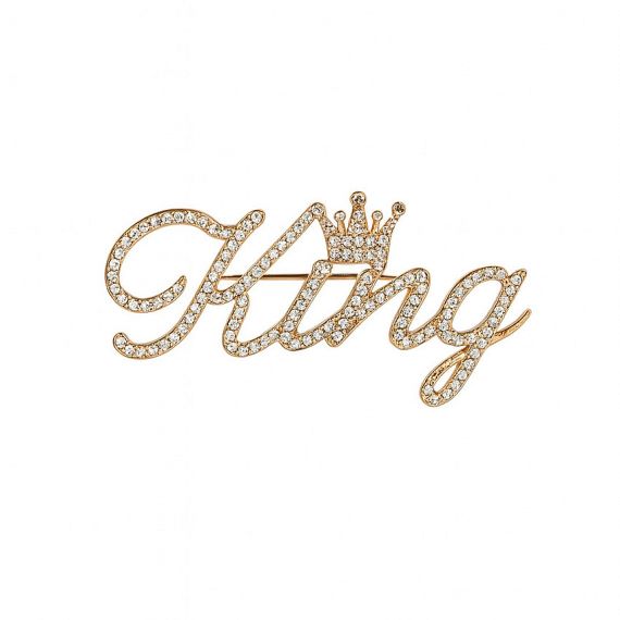 custom made rhiestone King text pin brooch