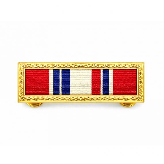 Gold framed military ribbon bar with pins